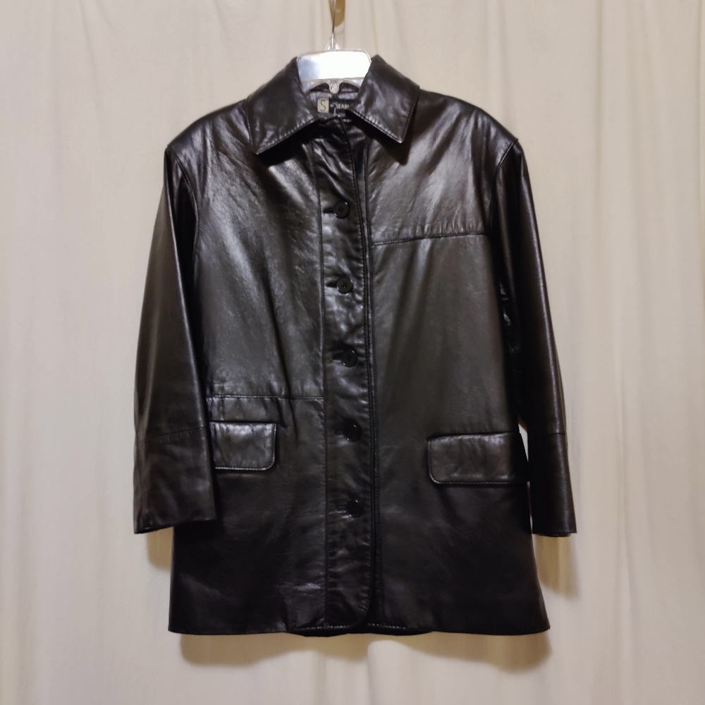 S by Searle Black Leather Jacket with late 90s vibe